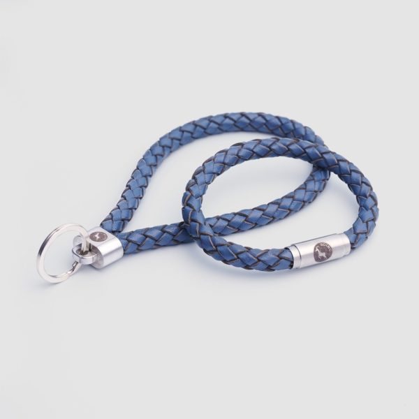Blue leather key fob key ring and Climbing rope bracelet gift set
