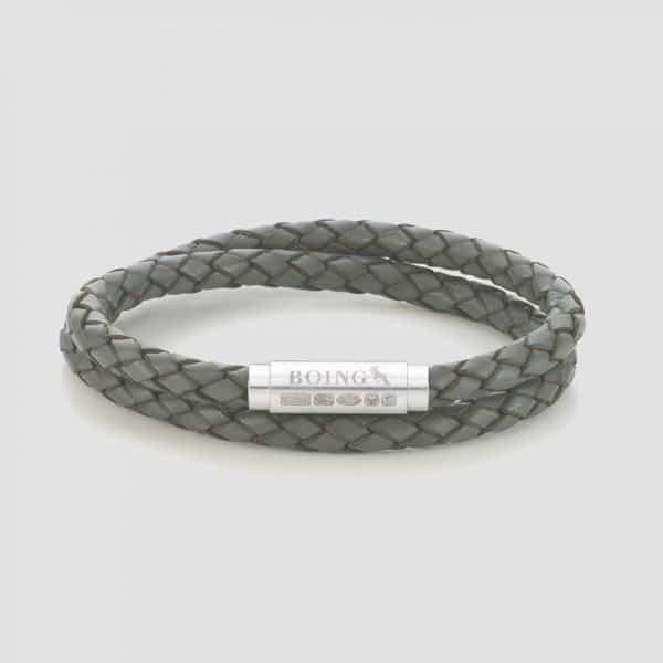 Grey leather bracelet silver clasp