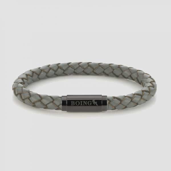 Grey leather bracelet PVD clasp