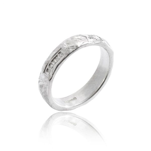 Sterling silver hammered rock unisex ring