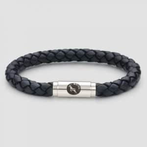 Black leather bracelet steel clasp