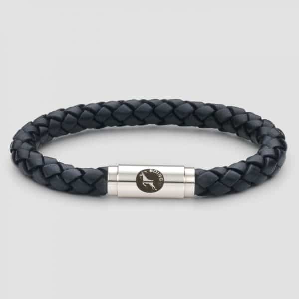 Black leather bracelet steel clasp