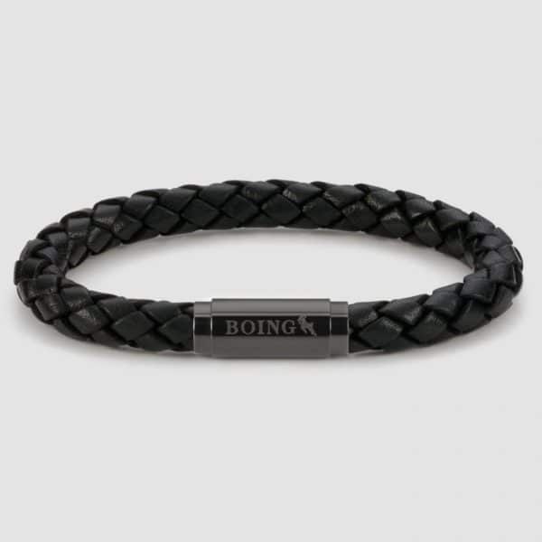 Black leather bracelet black clasp