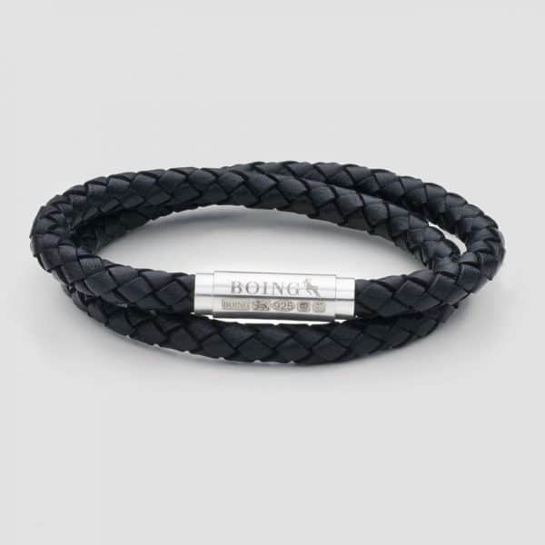 Black leather bracelet double wrap