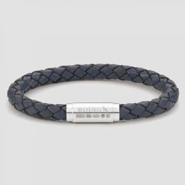 Blue leather bracelet silver clasp