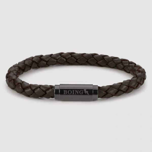 Brown leather bracelet black clasp