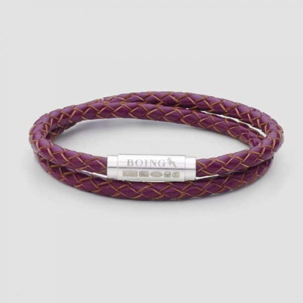 Purple leather bracelet silver clasp