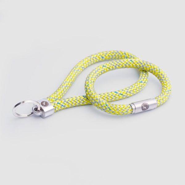 Yellow and grey key fob key ring and Climbing rope bracelet gift set