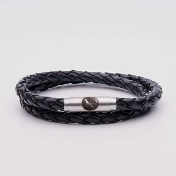 Black leather bracelet double wrap