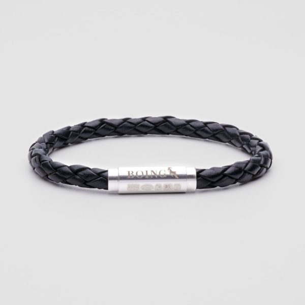 Black leather bracelet silver clasp