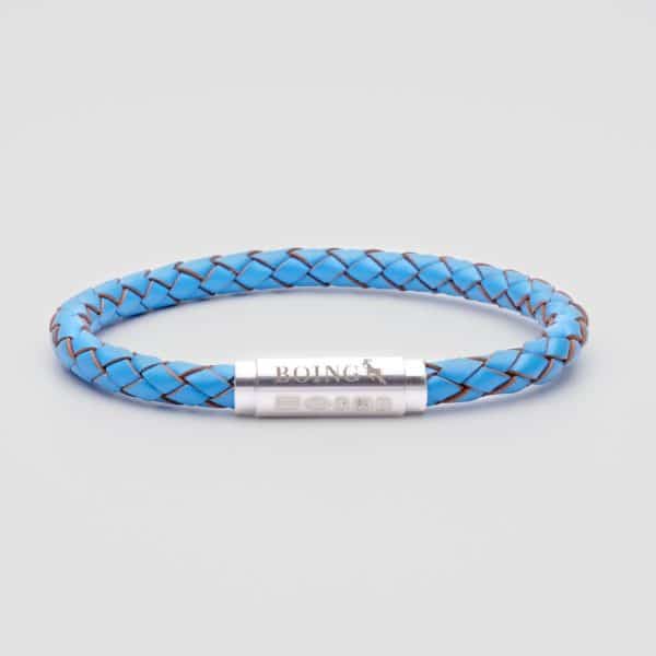 Blue leather bracelet silver clasp