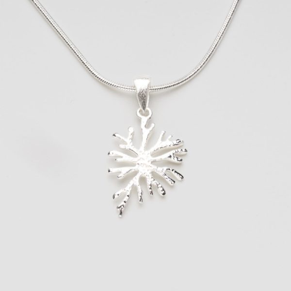 Silver coral pendant necklace silver cord