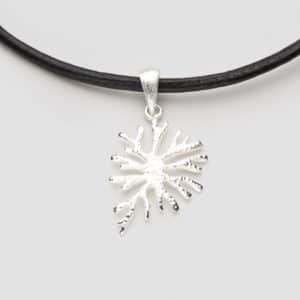 Silver coral pendant necklace leather cord