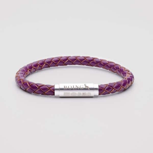 Magenta leather bracelet silver clasp