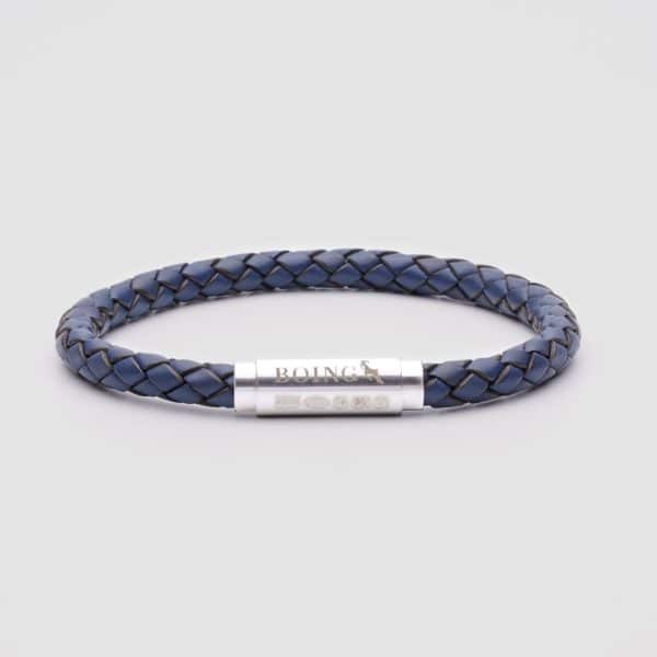 Blue leather bracelet silver clasp