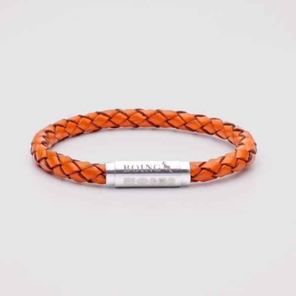 Orange leather bracelet silver clasp