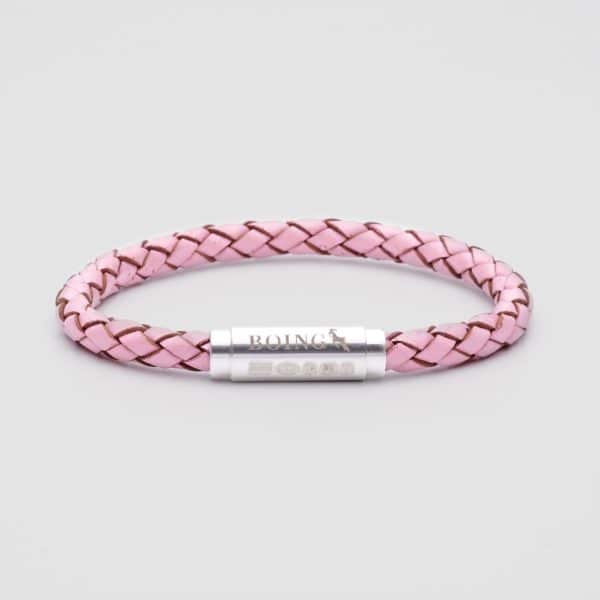 Pink leather bracelet silver clasp