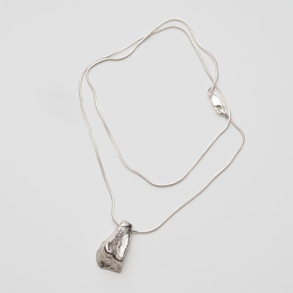 Silver rock pendant necklace silver cord