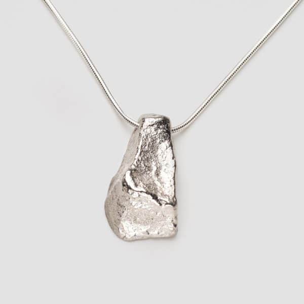 Silver rock pendant necklace silver cord