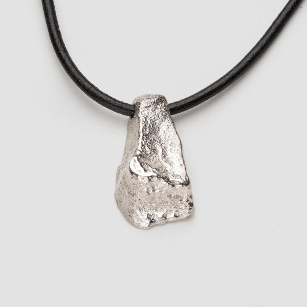 Silver rock pendant necklace leather cord