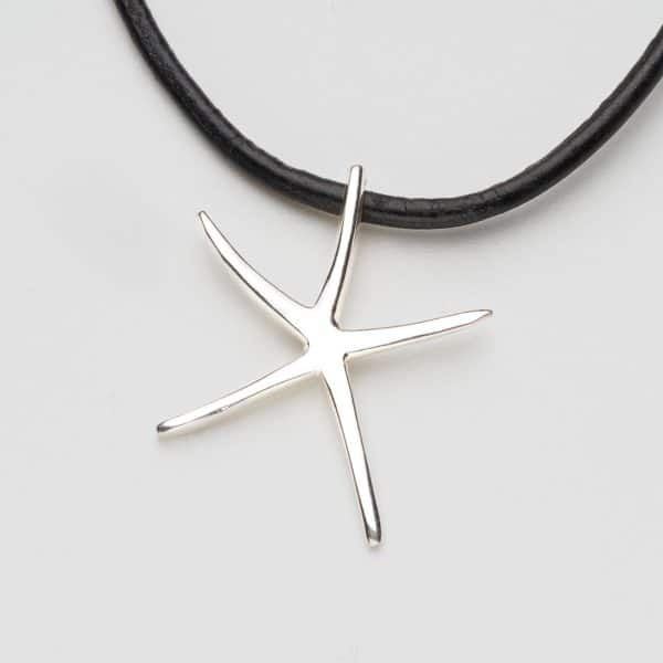 Silver starfish pendant necklace leather cord