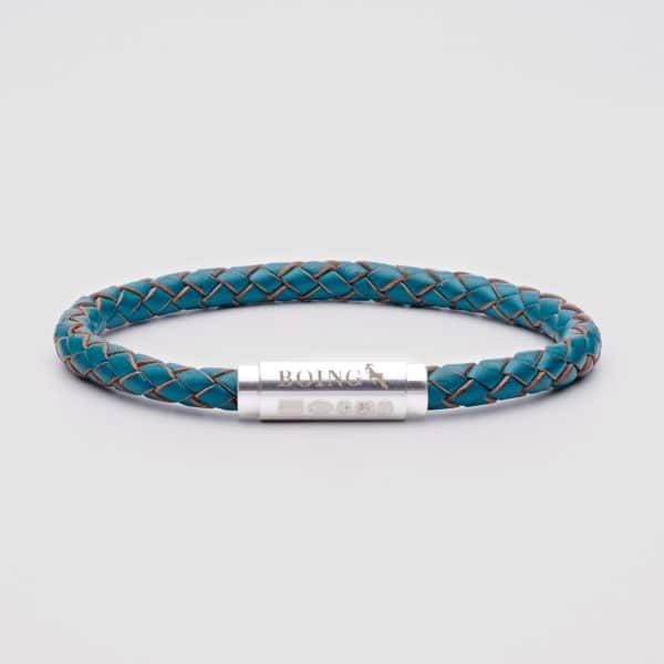 Teal leather bracelet silver clasp