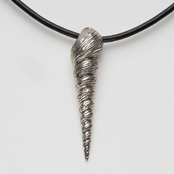 Silver shell pendant necklace leather cord