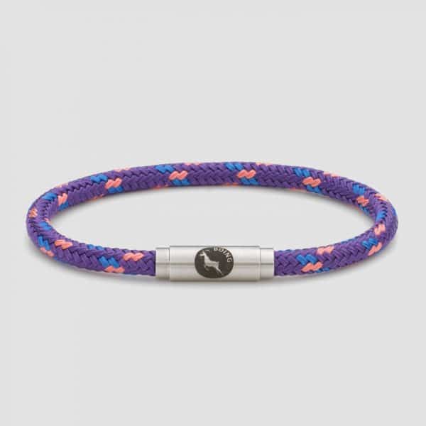 Purple sailing rope bracelet brushed steel clasp